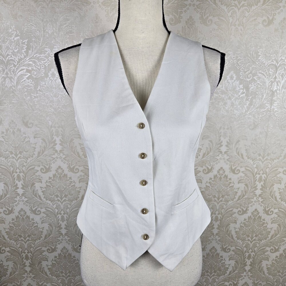 1. State Size 2 Off White Vest 5 Button Front Pointed Front Hem Pockets Lined